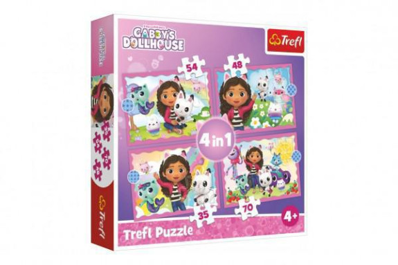 Puzzle 4v1 Gabbyina dobrodružství/Gabby´s Dollhouse, 35+48+54+70 dílků