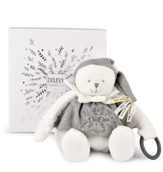 Dárková sada Plyšový lední medvídek s kroužkem 30 cm šedý Doudou