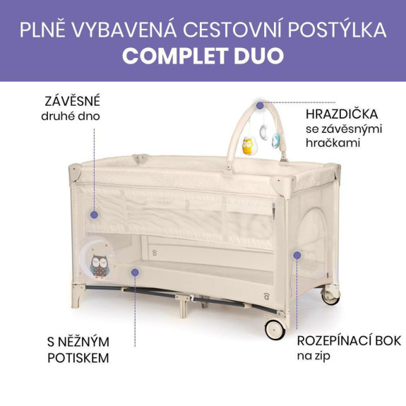 Complet duo cestovní postýlka s druhým dnem a hrazdičkou Asalvo