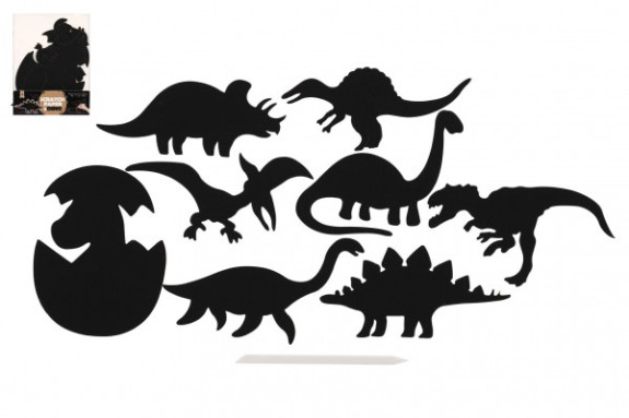 Škrabací obrázek, výřez duhový dinosaurus 9 ks