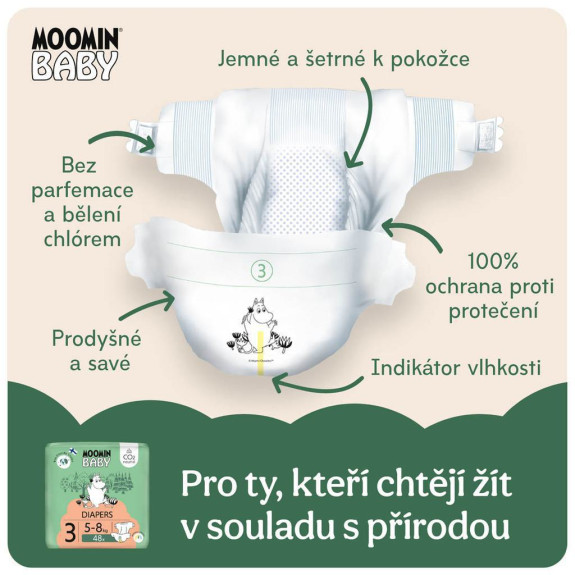 Moomin Baby 3 Midi 5–8 kg (48 ks), eko pleny
