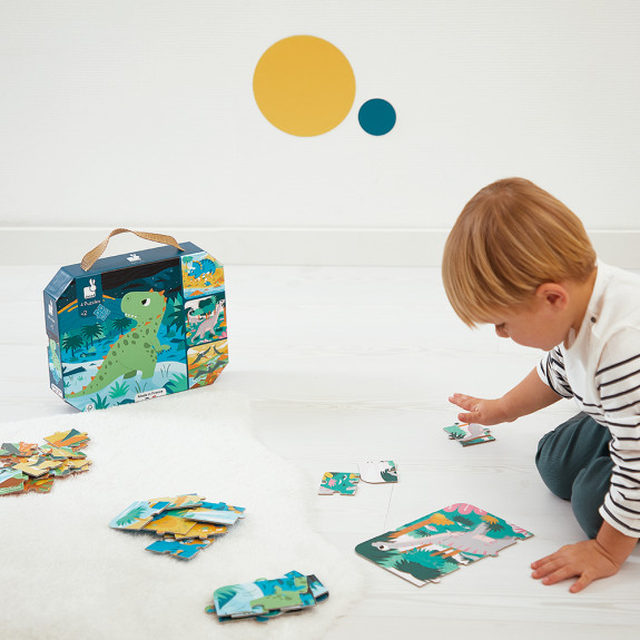 Puzzle v kufříku 4v1 Dinosauři Janod