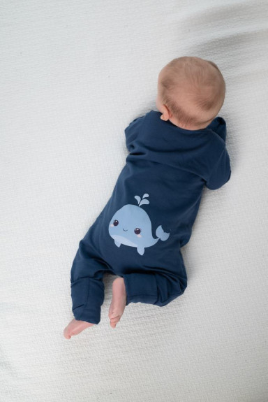Dětský rostoucí overal Velryba Navy Blue Moniel