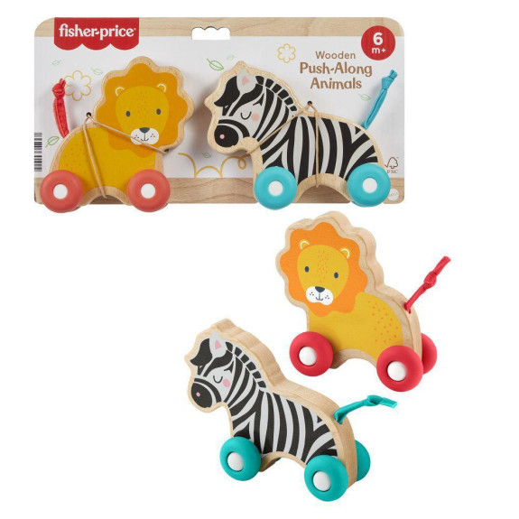 Dřevěná postrkovací lev a zebra