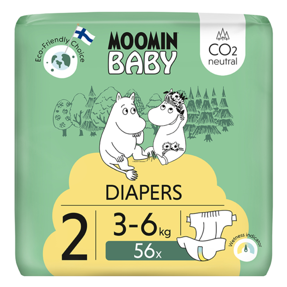 Jednorázové eko pleny 2 Newborn 3–6 kg (56 ks), Moomin baby