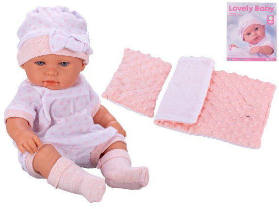 Miminko tvrdé tělo 33 cm růžové s peřinkami