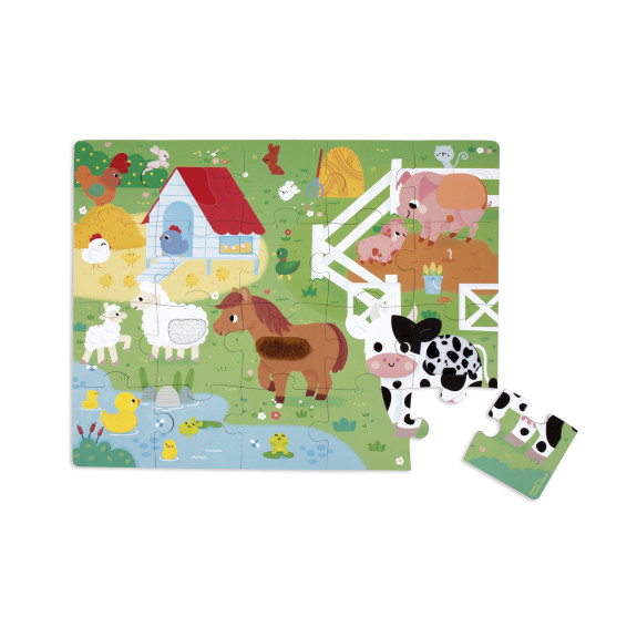 Puzzle dotykové senzorické Farma s různými povrchy 20 ks Janod