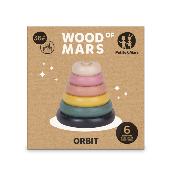 Hračka dřevěná skládací Orbit Wood of Mars 36 m+ Petite&Mars