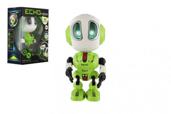 Robot Echo opakující věty kovový 12 cm na baterie se zvukem se světlem