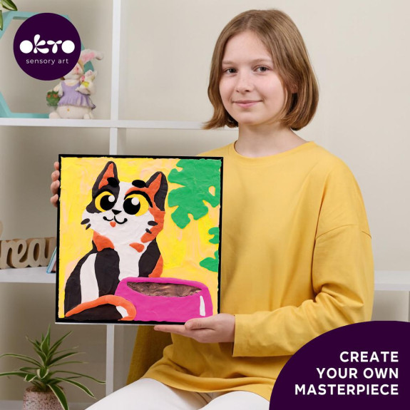 Kočka s miskou výtvarná sada malování hmotou podle čísel 29 x 29 cm Okto