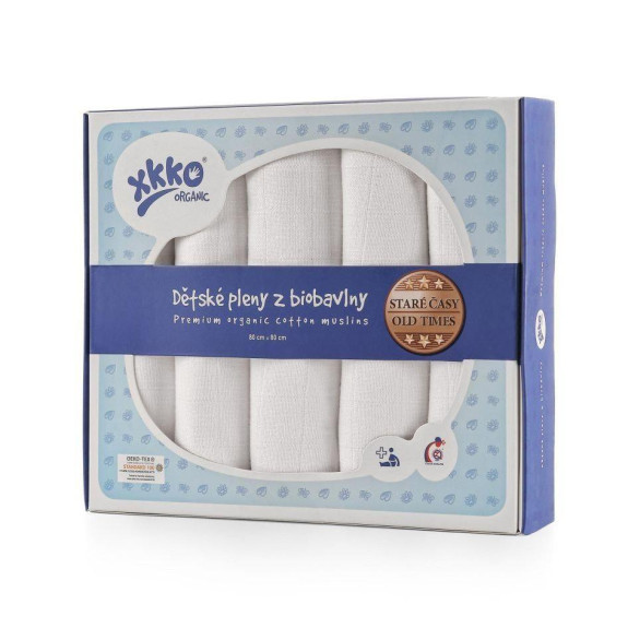 Biobavlněné dětské pleny Staré časy 80x80 Bílé 5ks