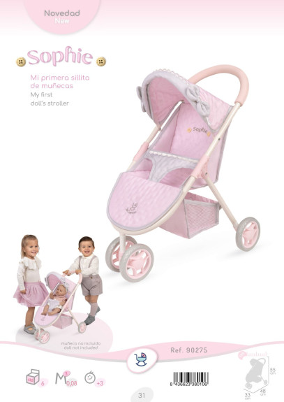 Sportovní kočárek pro panenky tříkolový Sophie 55 cm DeCuevas