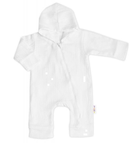 Mušelínový overálek s kapucí, dvouvrstvý, Hand Made, bílý Baby Nellys