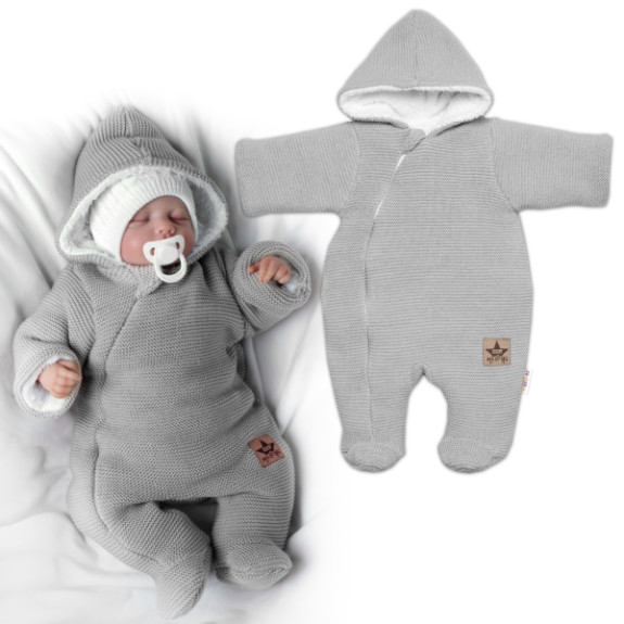 Zimní pletená kombinézka/overálek s kapucí světle šedá Vel. 62 Baby Nellys