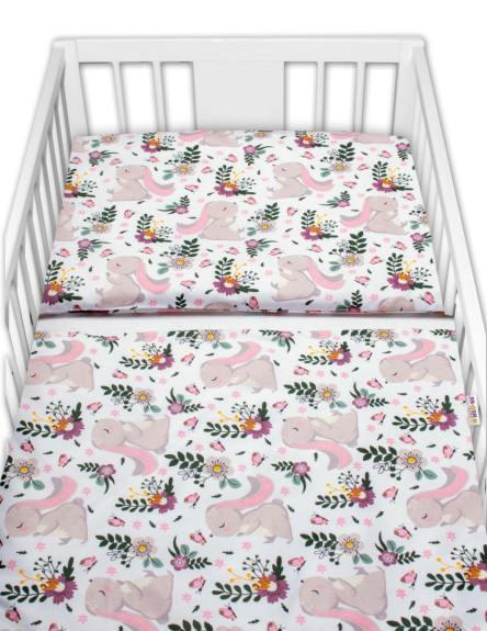 3-dílná sada Mantinel s povlečením Králíček na louce růžová/bílá Baby Nellys