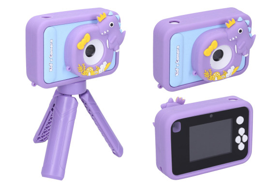 Dětský digitální fotoaparát silikonové pouzdro dino stativ - foto 48Mpx video Full HD