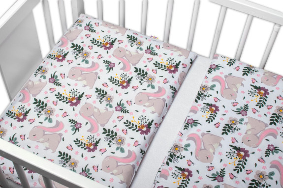 3-dílná sada Mantinel s povlečením Králíček na louce růžová/bílá Baby Nellys