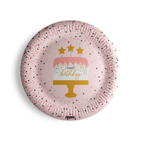 Talířky papírové - HB konfety růžové 23 cm, 8 ks