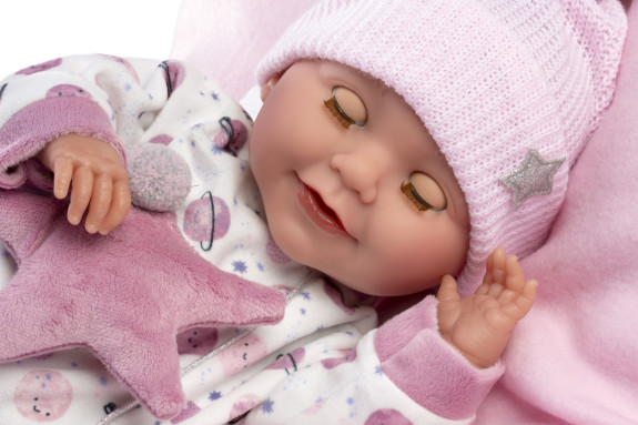 Mrkací realistická panenka miminko se zvuky a měkkým tělem 42 cm New born Llorens