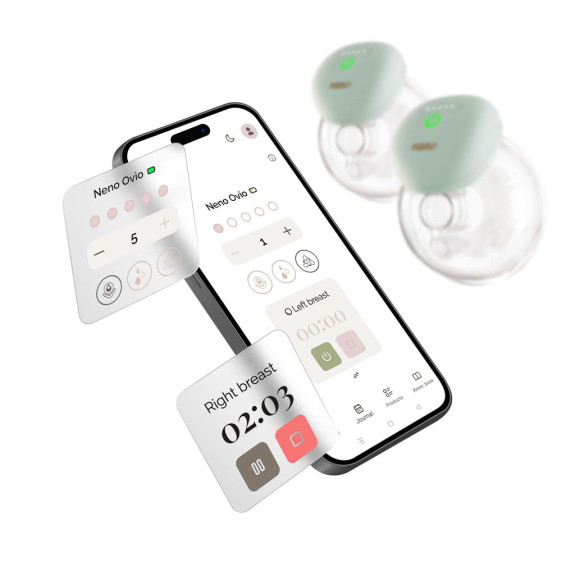 Odsávačka mléka Ovio Twin Duo bezdrátová hands-free mušlová 3-fázová s aplikací Neno
