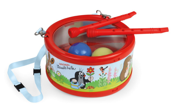 Plechový bubínek Krtek s paličkami 21 cm