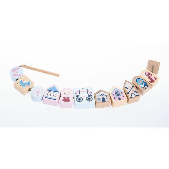 Navlékací pohádka - navlékací set - 13 dřevěných dílů a 8 předloh Cubika