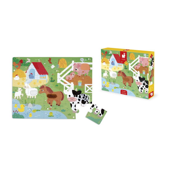 Puzzle dotykové senzorické Farma s různými povrchy 20 ks Janod