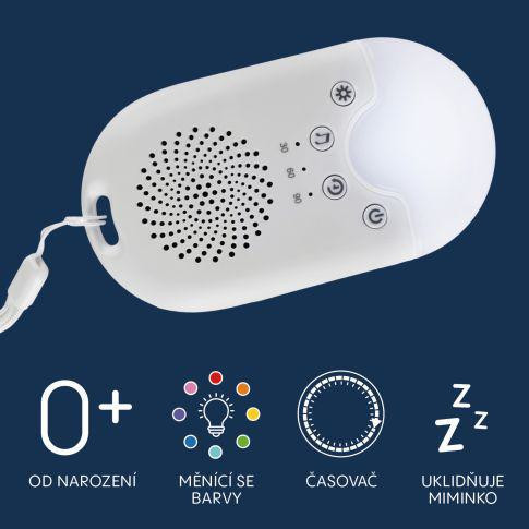 Přenosný usínací modul s LED světlem, bílým šumem a zvuky Zopa White