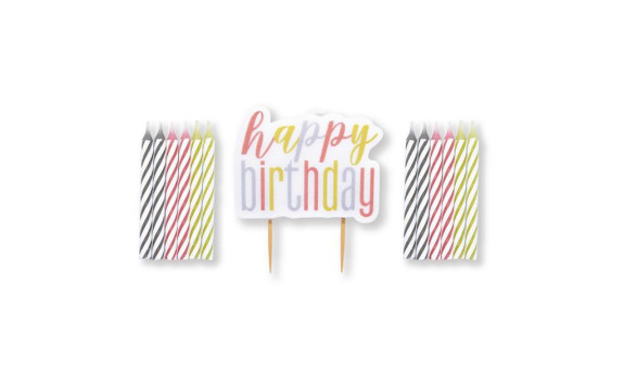 Set svíček - růžovo-zlatý Happy Birthday! 13 ks
