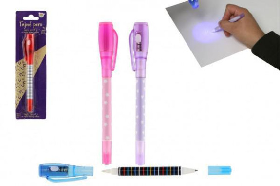 Tajné pero s neviditelným inkoustem a ÚV světlem + propiska plast 15cm