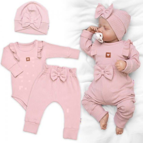 Žebrovaná rostoucí souprava 3D Baby Girl Pudrově růžová