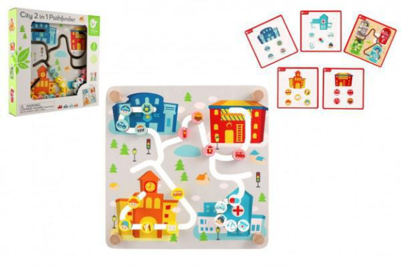 Vkládačka/edukační labyrint Město/Recyklace 2v1 dřevěný