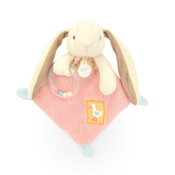 Dárková sada růžová Králíček Ciboulette s chrastítkem 21 cm Doudou