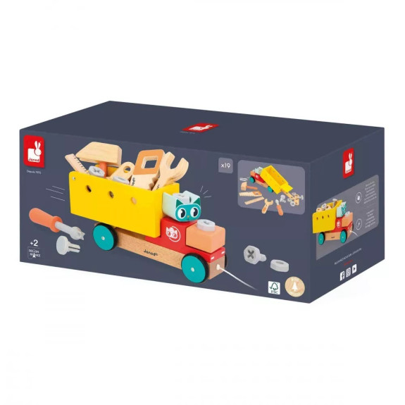 Dřevěná stavebnice tahací auto s nářadím BricoKids Janod