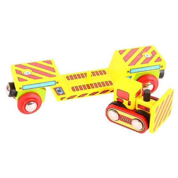 Vagon s buldozerem + 2 koleje Bigjigs Rail