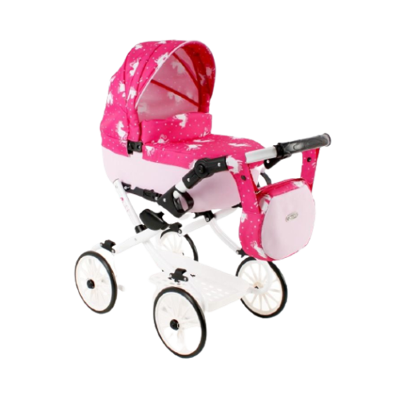 Kočárek na panenky Kids V4 růžový s jednorožcem Jasmine