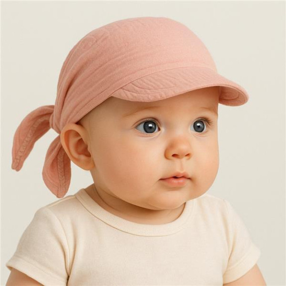Dětský letní mušelínový šátek s kšiltem pink New Baby