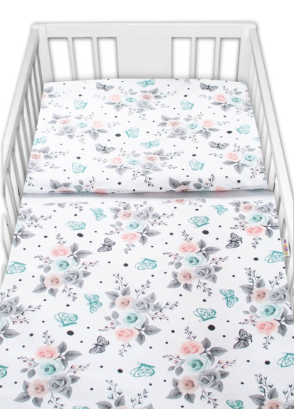 3-dílná sada Mantinel s povlečením Růžičky bílé Baby Nellys