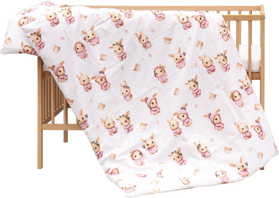 Dětská postýlka s kompletní výbavou přírodní 120 x 60 cm Králíček růžový Scarlett