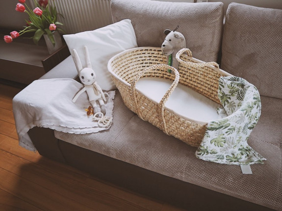 Mojžíšův košík pro miminko Corn Natural + matrace Basic Ahojbaby