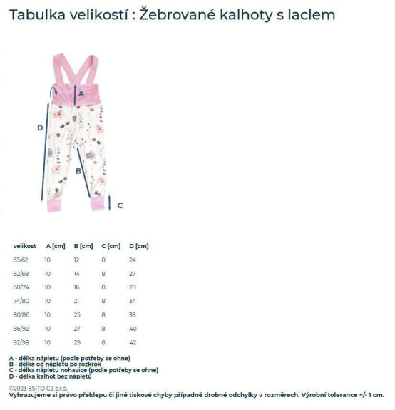 Rostoucí žebrované kalhoty s laclem Color Sandy - písková Esito