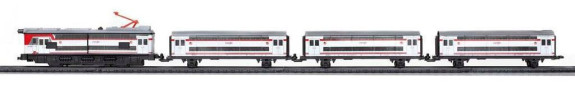 Pequetren 685 Příměstský vlak Renfe se stanicí a čepicí výpravčího