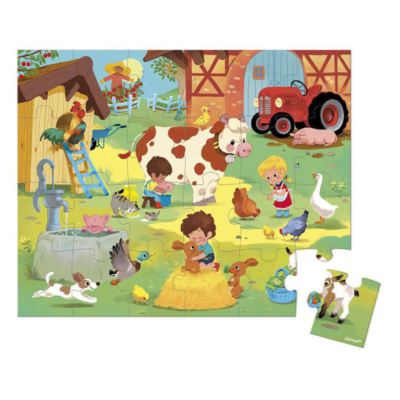 Puzzle Den na farmě v kufříku 24 ks Janod