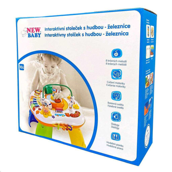 Mluvící a hrající interaktivní stoleček New Baby s jezdícím vláčkem CZ/SK