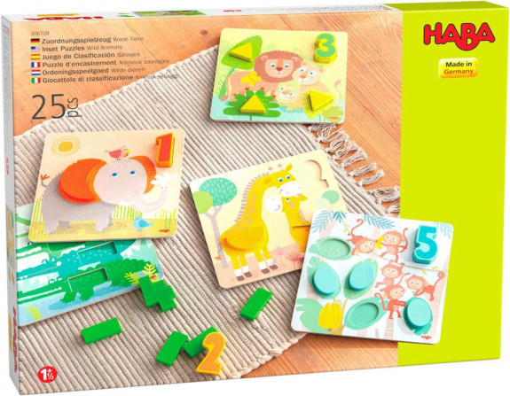 Dřevěná hračka pro učení barev a čísel Divoké zvířátka Haba
