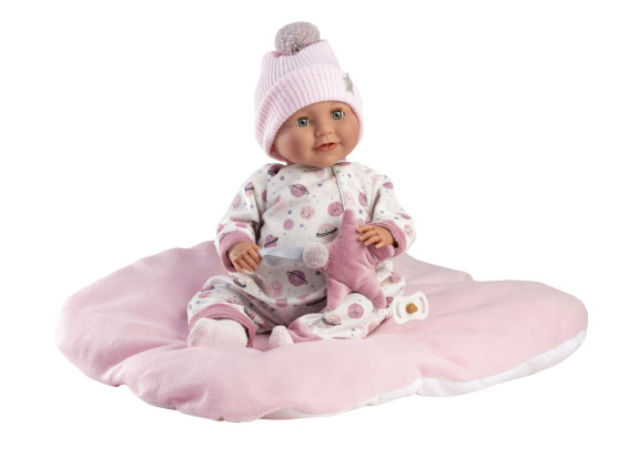 Mrkací realistická panenka miminko se zvuky a měkkým tělem 42 cm New born Llorens