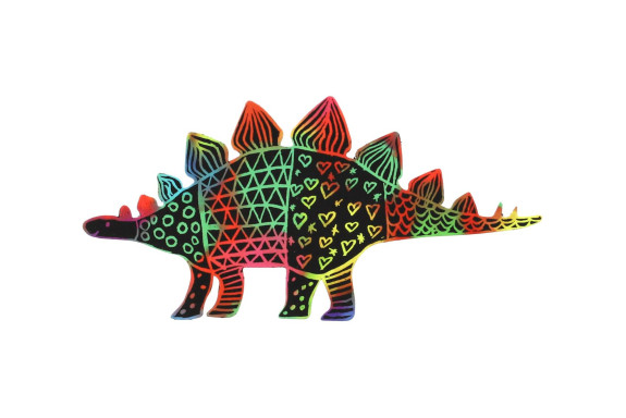 Škrabací obrázek, výřez duhový dinosaurus 9 ks