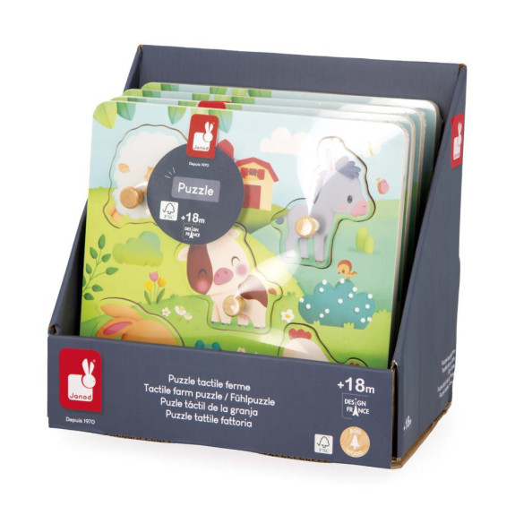 Dřevěné vkládací puzzle s úchytem Zvířátka Janod Farm