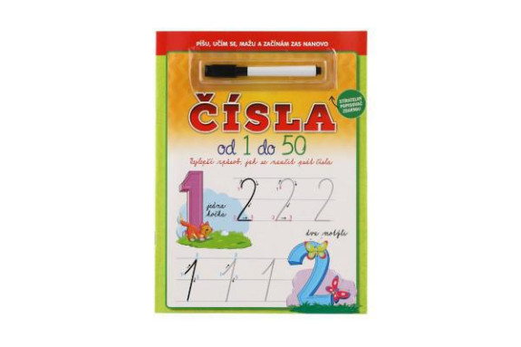Čísla od 1 do 50 se stíratelnými listy + popisovač