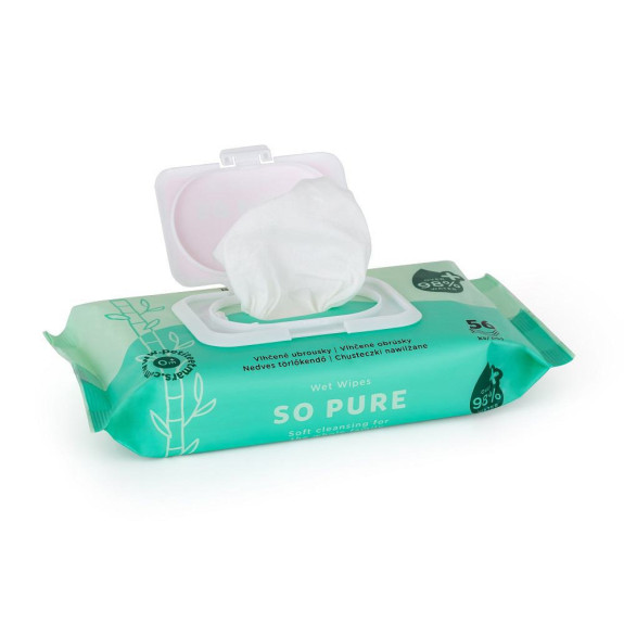 Ubrousky vlhčené SO PURE bambusové Petite&Mars 56 ks